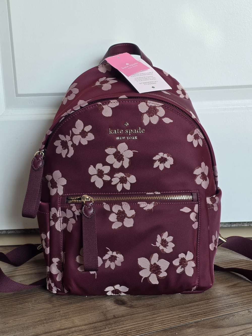 kate spade Chelsea Medium Nylon Backpack in Deep Berry Floral